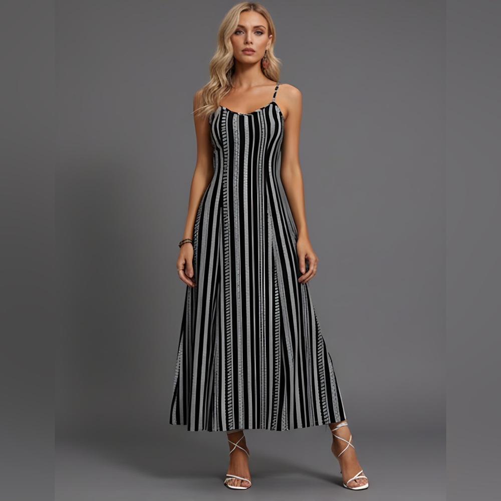 Black Boho Geo Print Split Thigh Cami Dress